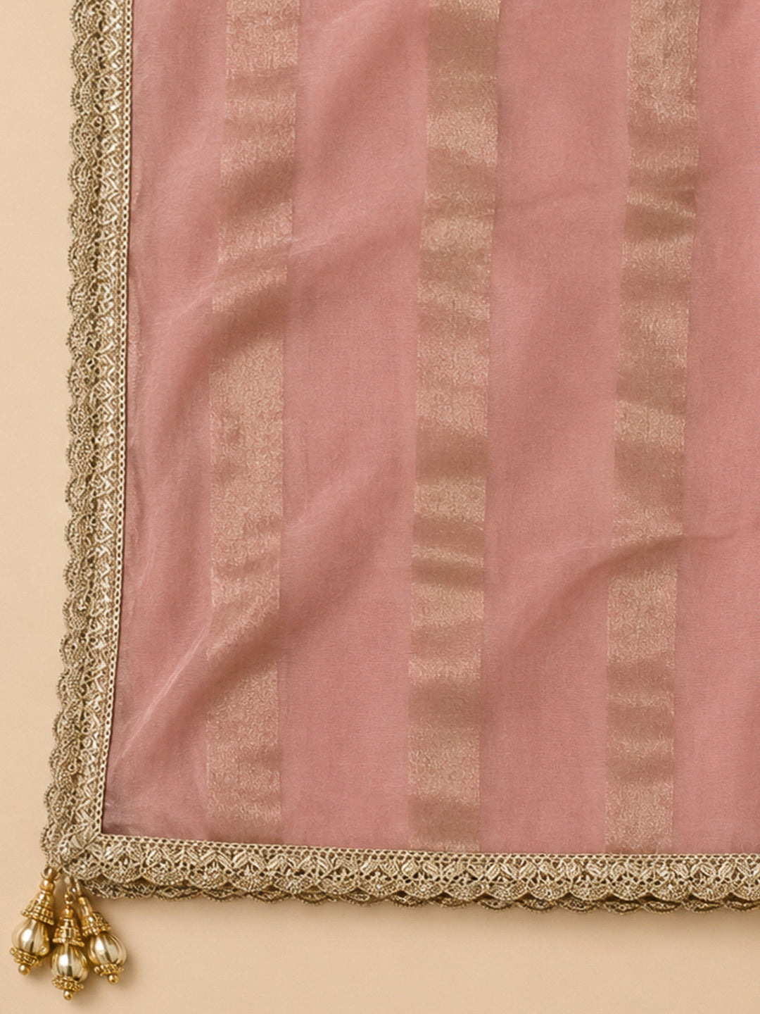 Peach Chanderi Embroidered Unstitched Dress Material