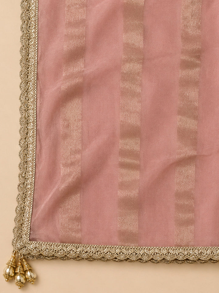 Peach Chanderi Embroidered Unstitched Dress Material