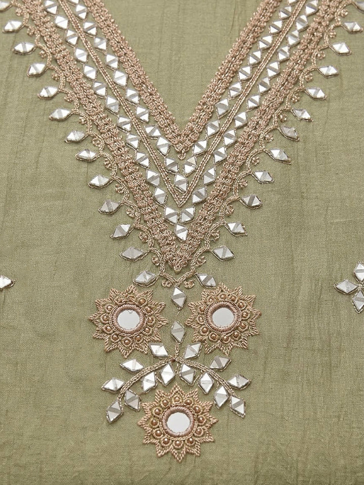Pista Green Chanderi Embroidered Unstitched Dress Material