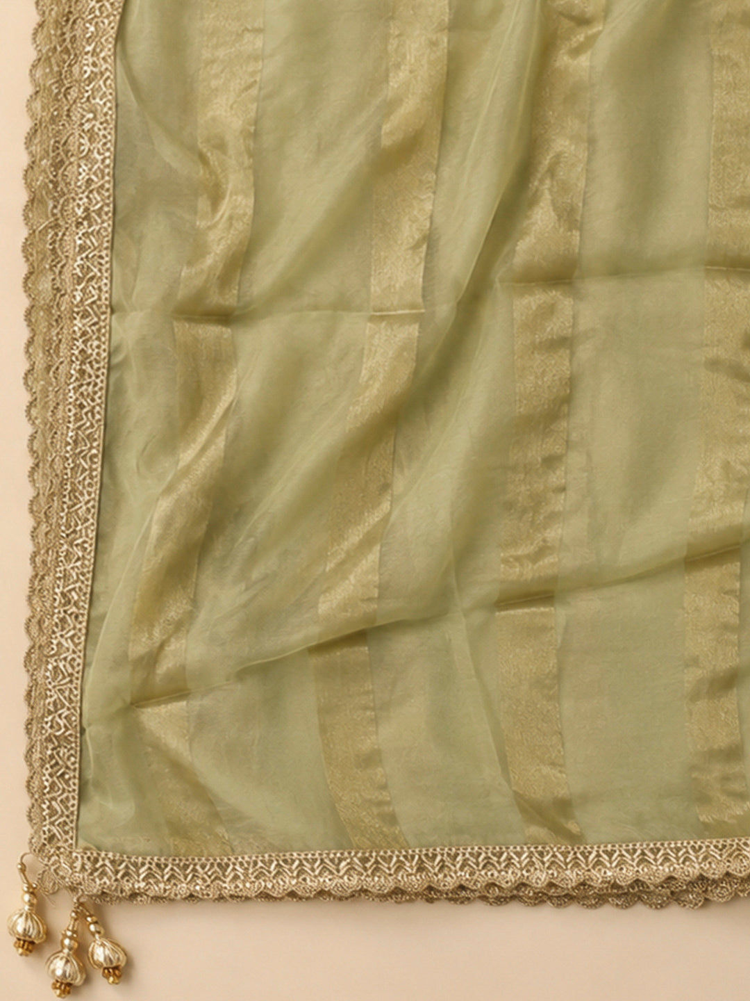Pista Green Chanderi Embroidered Unstitched Dress Material