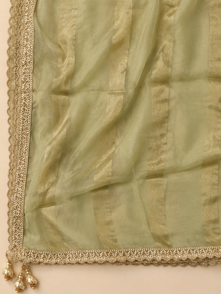 Pista Green Chanderi Embroidered Unstitched Dress Material