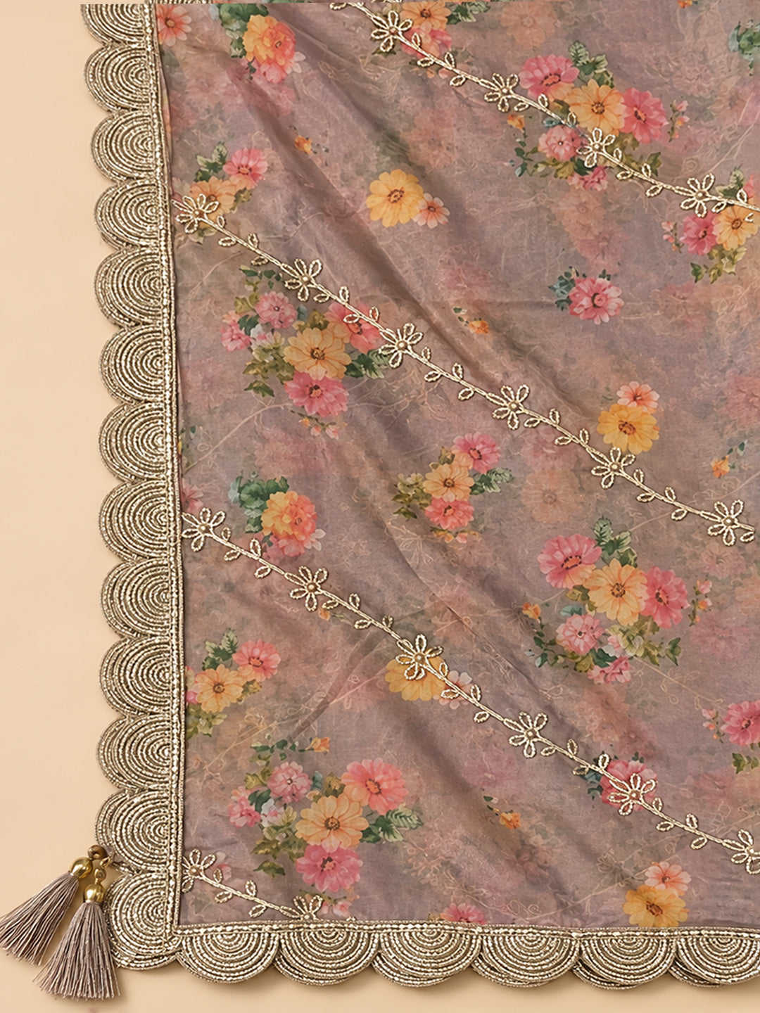 Onion Pink Chanderi Embroidered Unstitched Dress Material