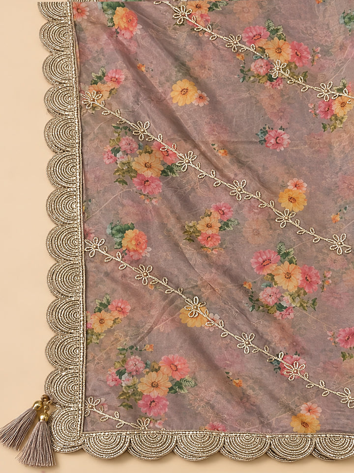 Onion Pink Chanderi Embroidered Unstitched Dress Material