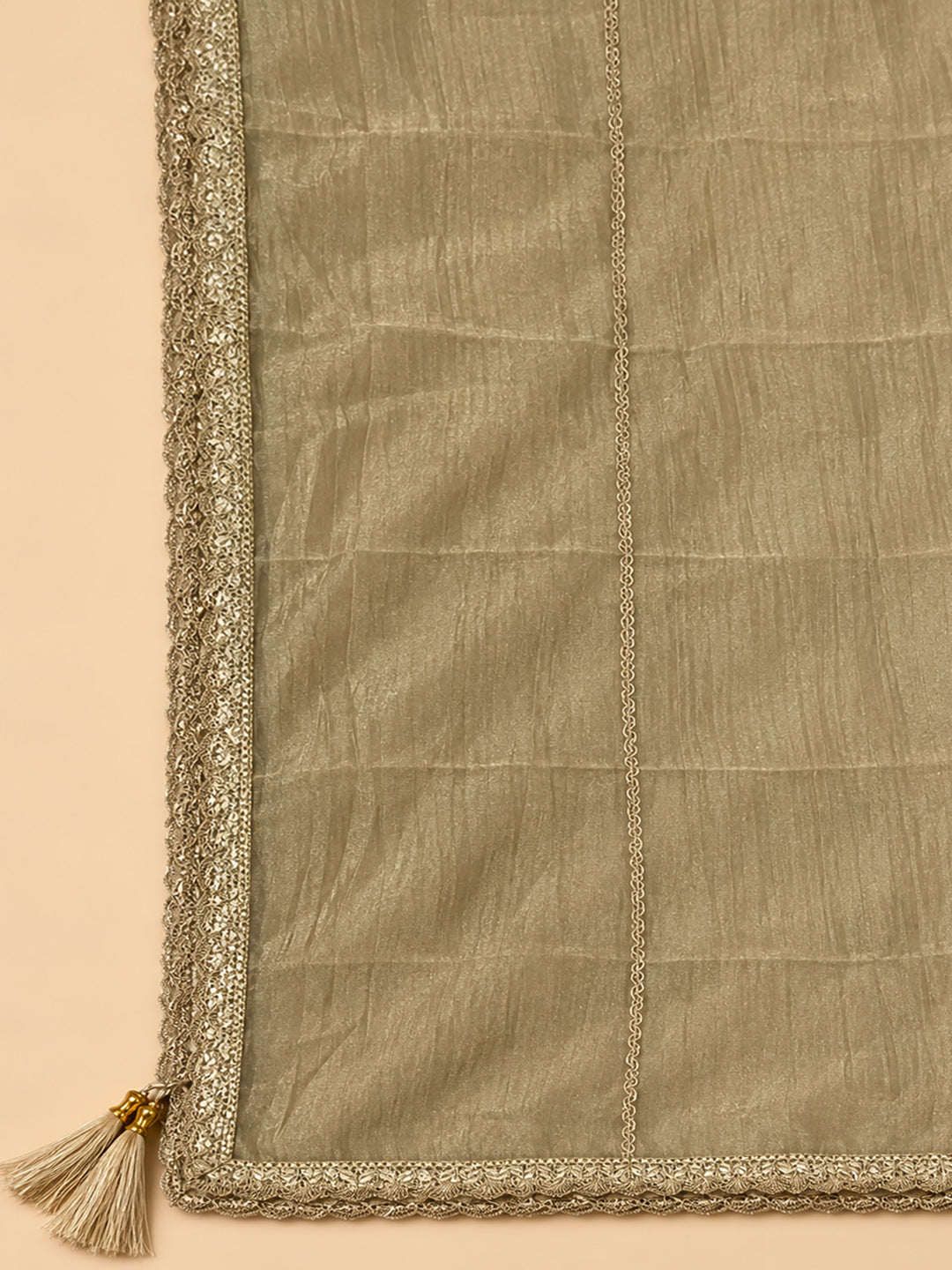 Beige Organza Embroidered Unstitched Dress Material