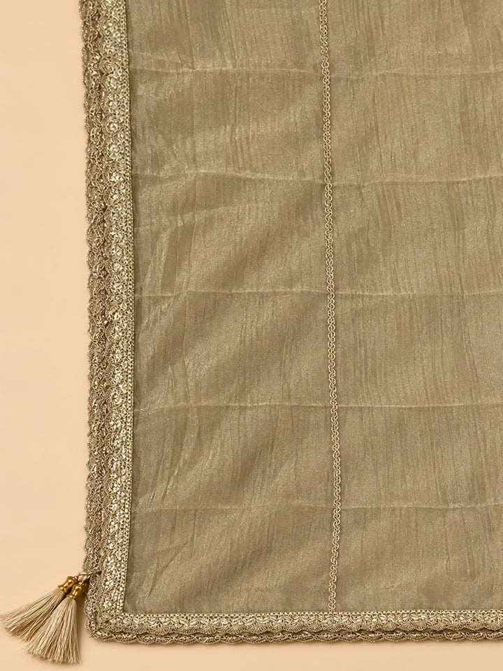 Beige Organza Embroidered Unstitched Dress Material