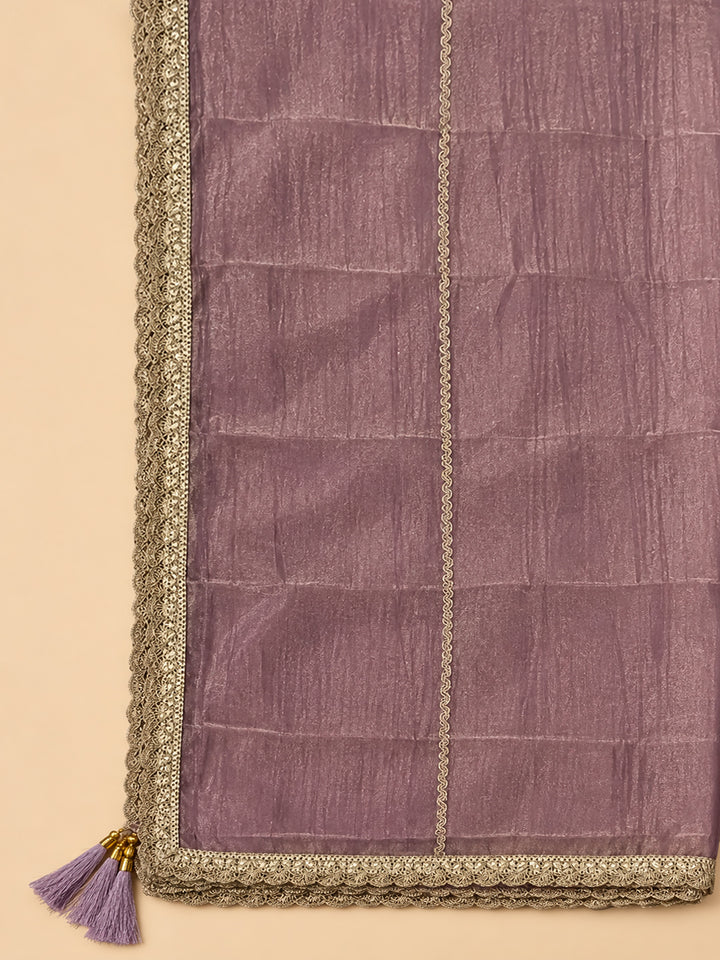 Purple Organza Embroidered Unstitched Dress Material