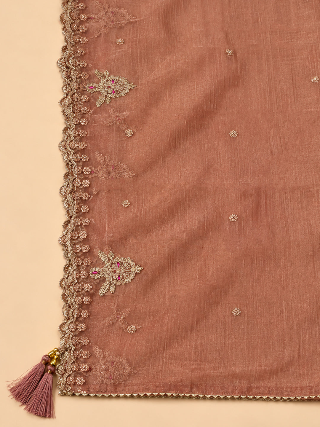 Dusty Pink Chanderi Embroidered Unstitched Dress Material