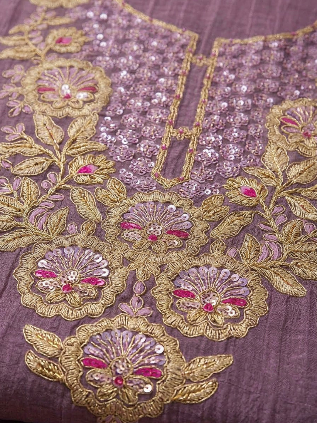 Purple Chanderi Embroidered Unstitched Dress Material
