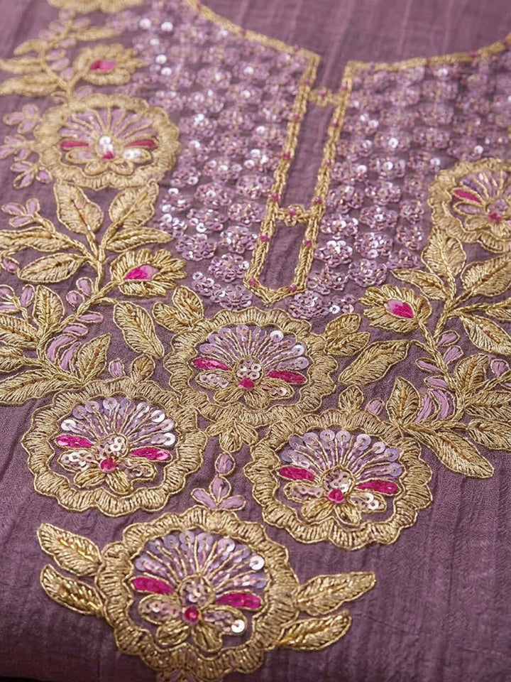Purple Chanderi Embroidered Unstitched Dress Material