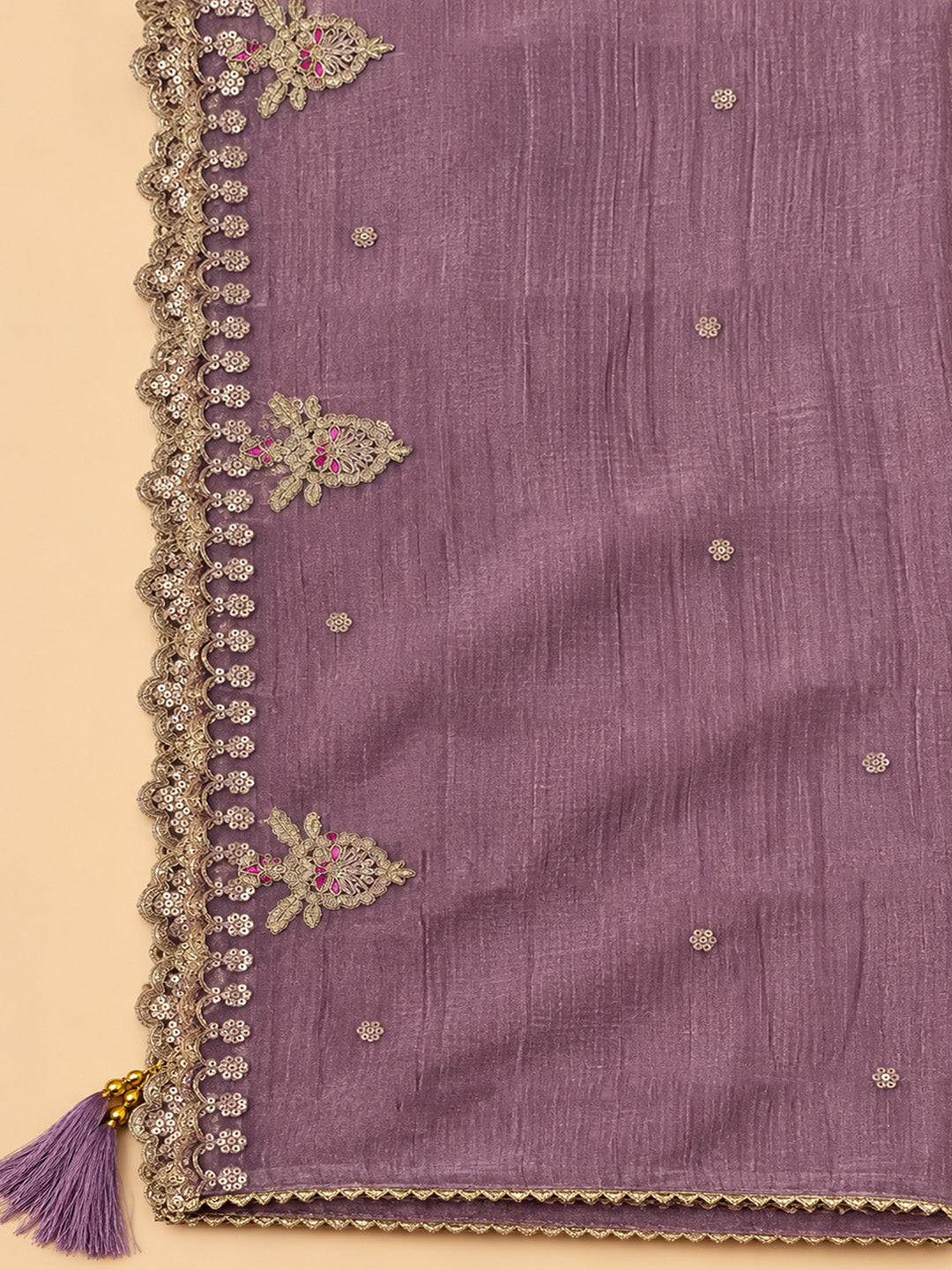 Purple Chanderi Embroidered Unstitched Dress Material