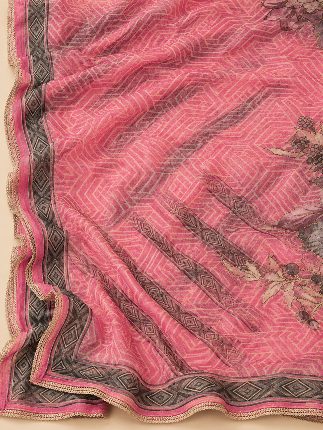 Onion-Pink Chanderi Embroidered Unstitched Dress Material