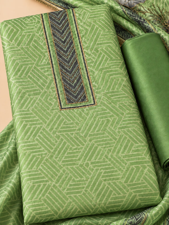 Pista-Green Chanderi Embroidered Unstitched Dress Material