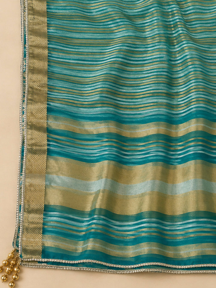 Blue Chanderi Embroidered Unstitched Dress Material