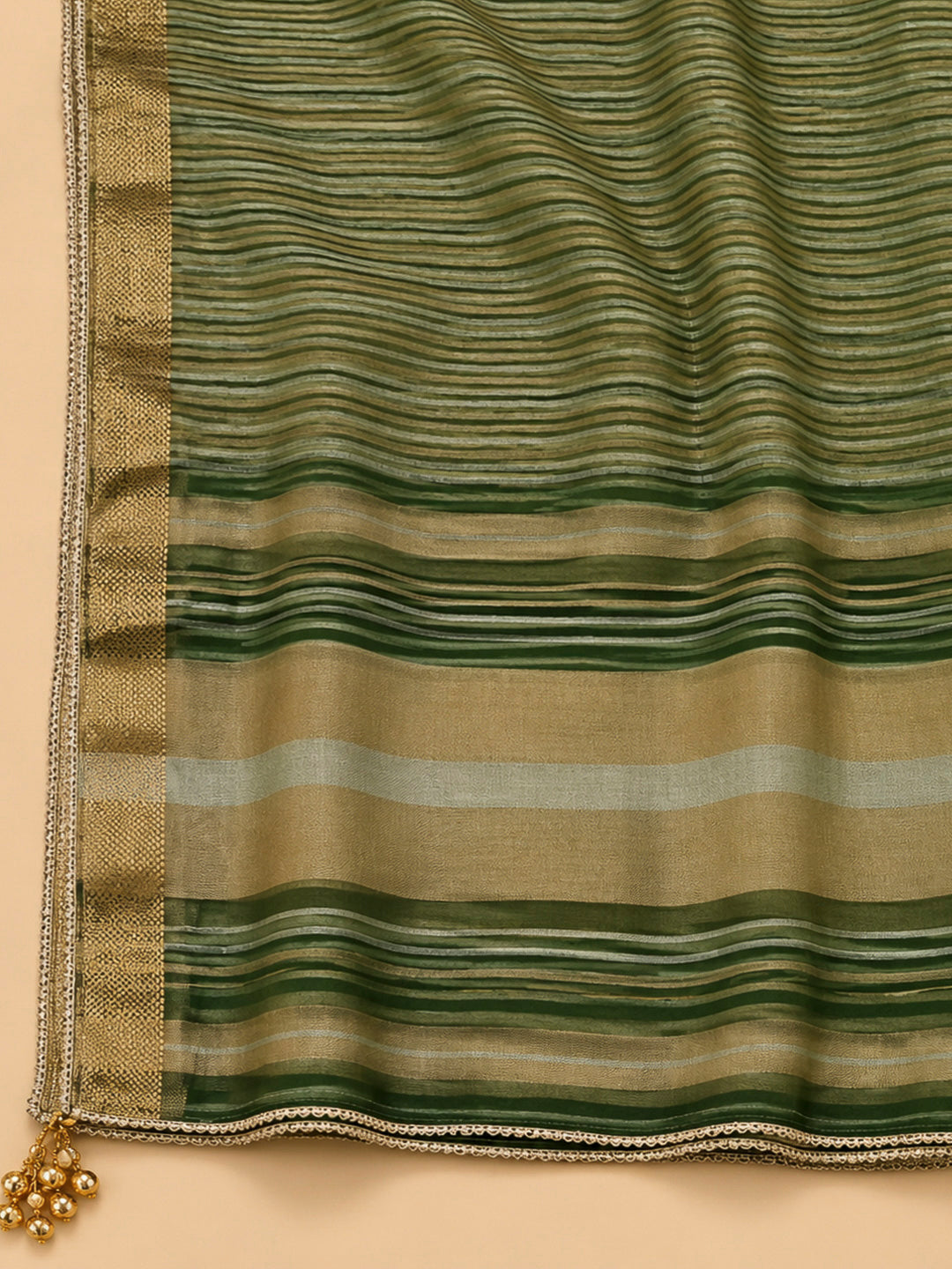 Bottle Green Chanderi Embroidered Unstitched Dress Material