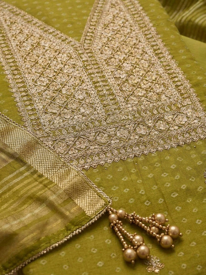 Mehndi Chanderi Embroidered Unstitched Dress Material