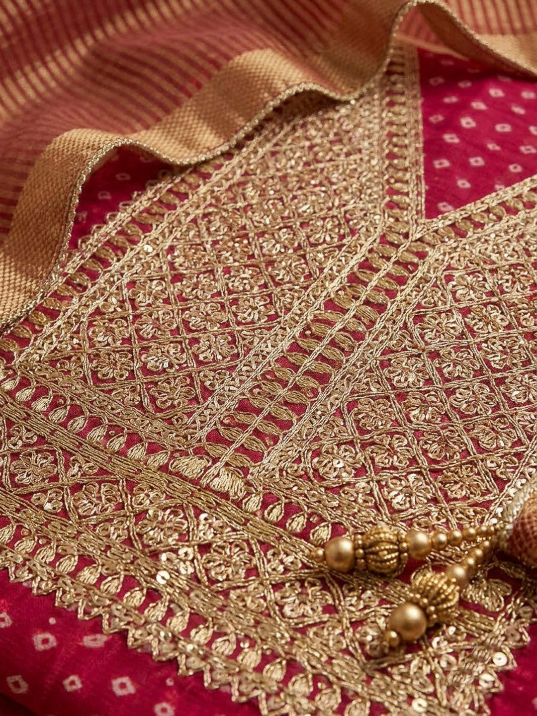 Onion Pink Chanderi Embroidered Unstitched Dress Material