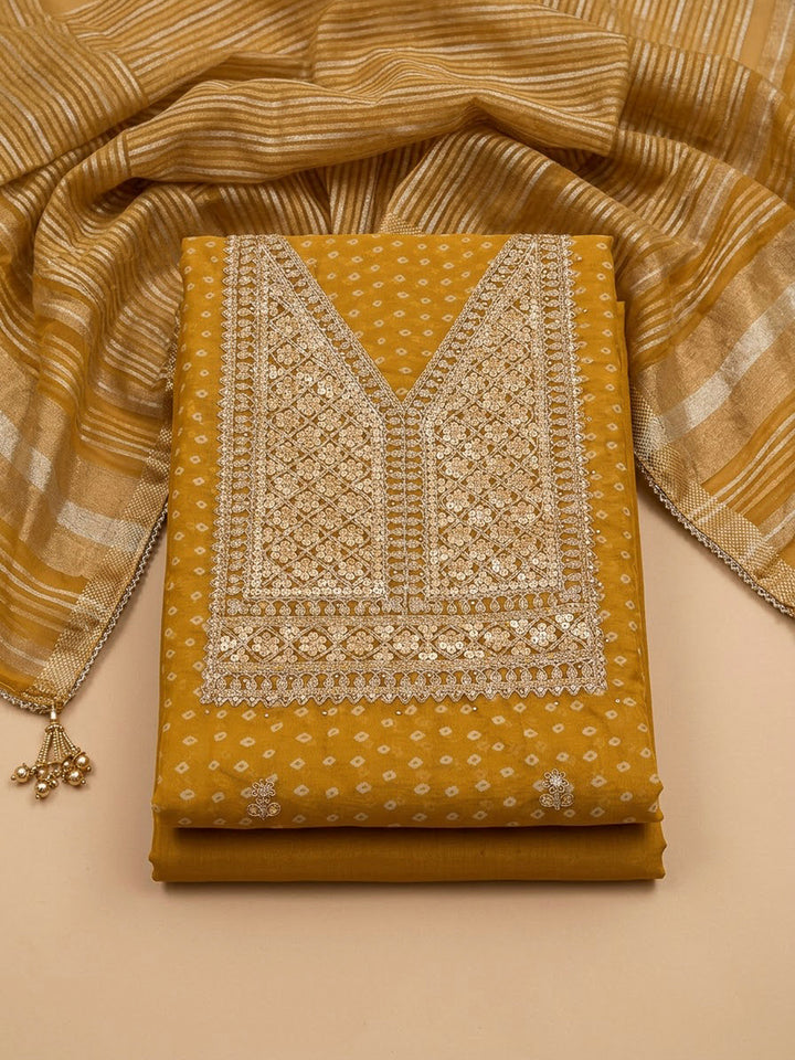 Rust Chanderi Embroidered Unstitched Dress Material