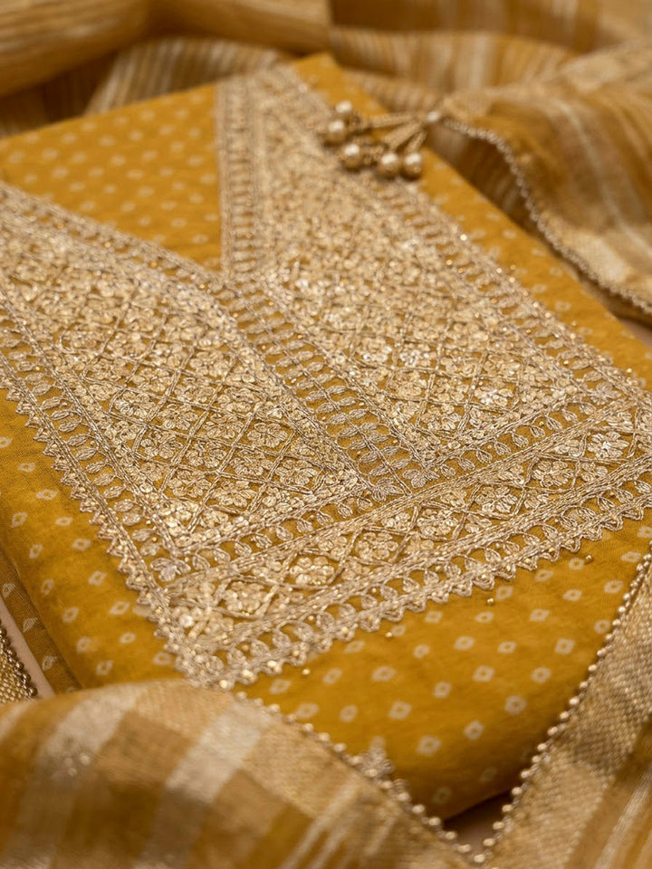 Rust Chanderi Embroidered Unstitched Dress Material