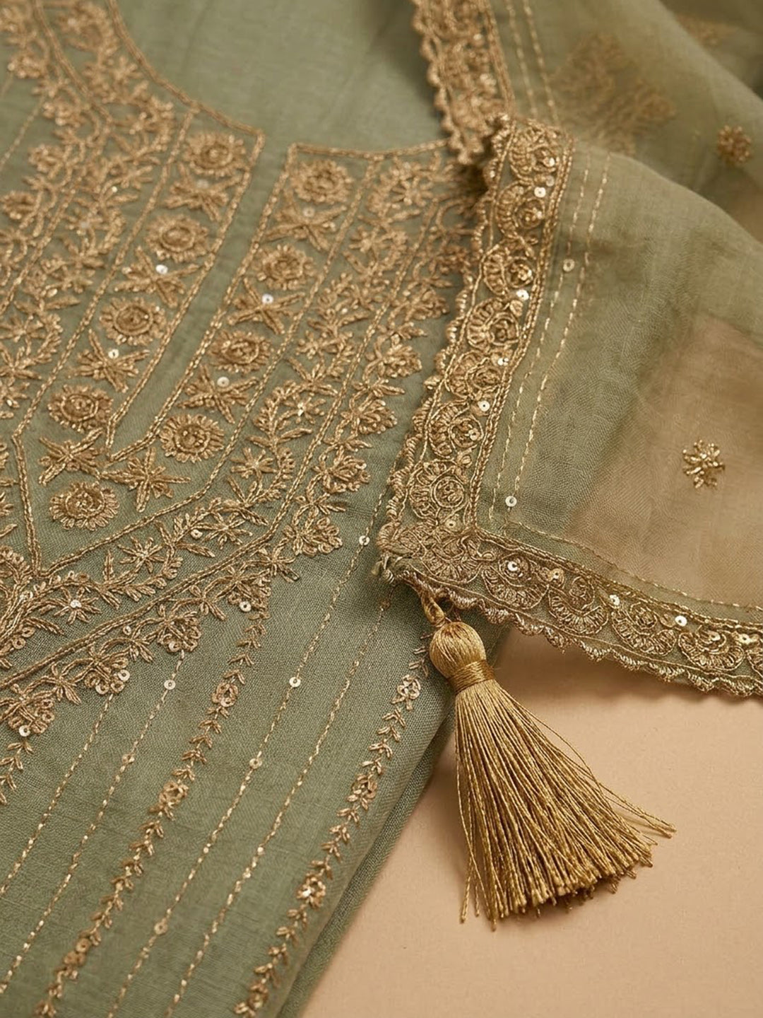 Aqua Green Organza Embroidered Unstitched Dress Material