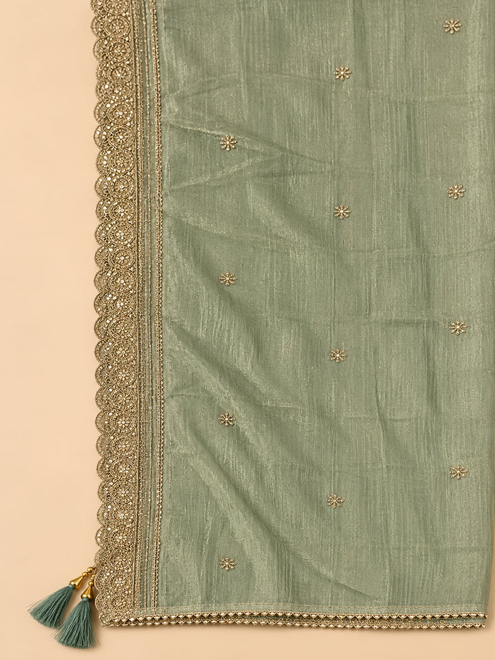 Aqua Green Organza Embroidered Unstitched Dress Material