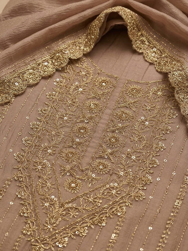 Peach Organza Embroidered Unstitched Dress Material
