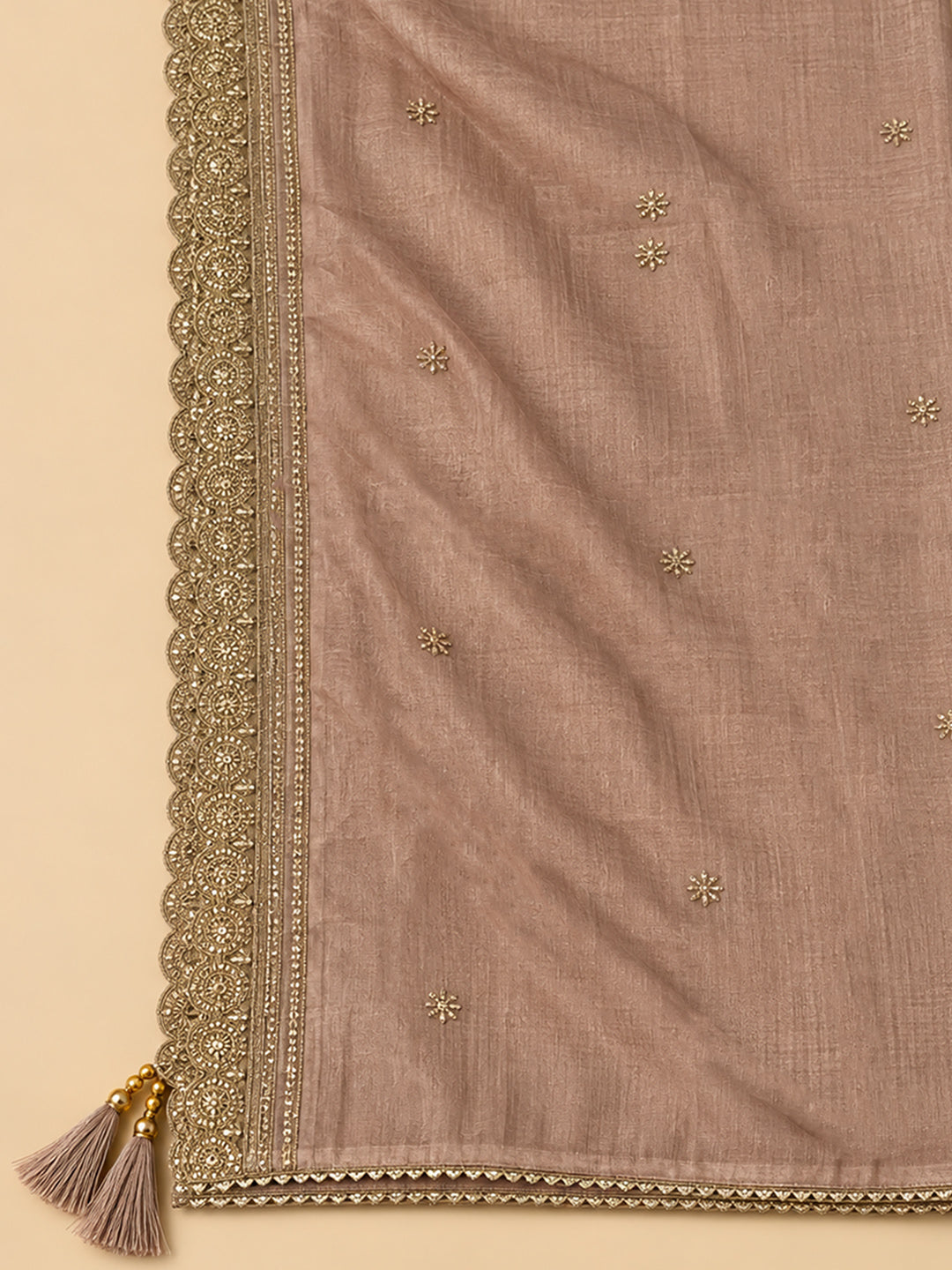 Peach Organza Embroidered Unstitched Dress Material