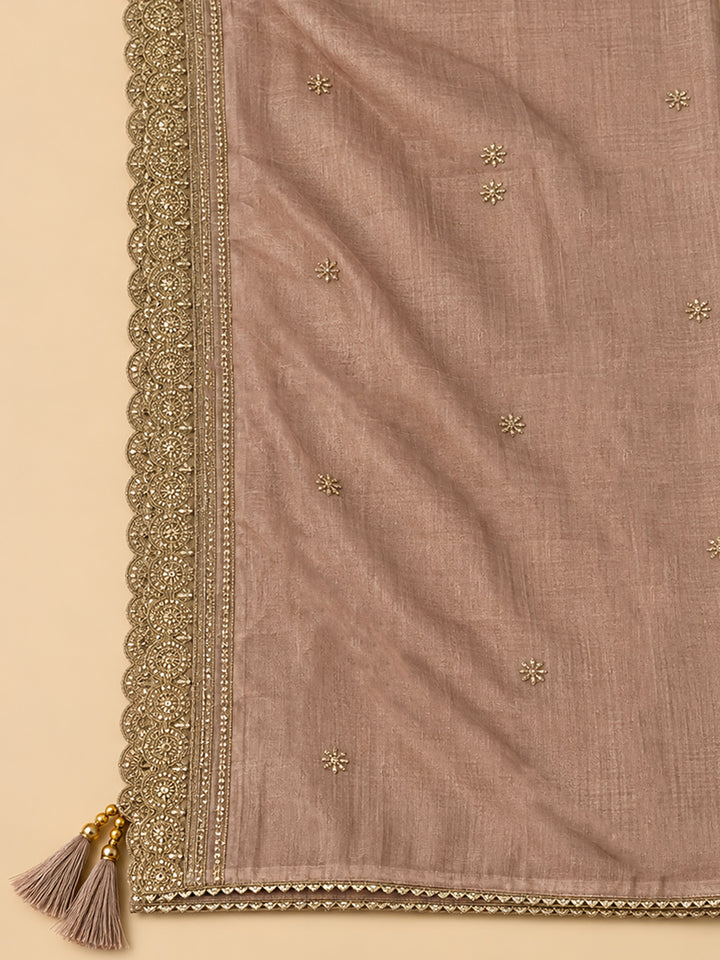 Peach Organza Embroidered Unstitched Dress Material