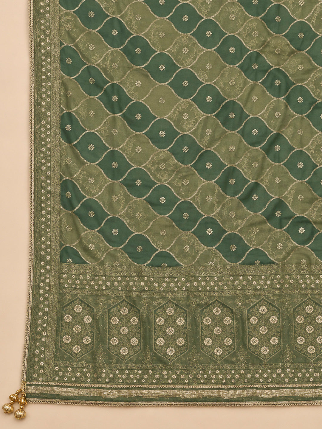 Aqua Green Chanderi Embroidered Unstitched Dress Material