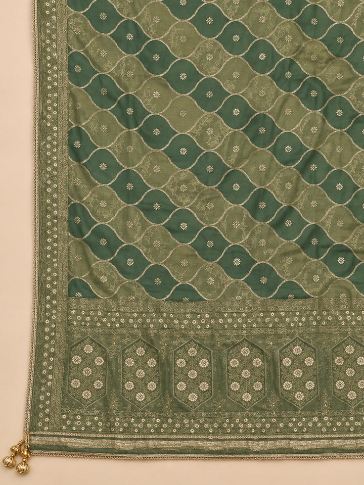 Aqua Green Chanderi Embroidered Unstitched Dress Material