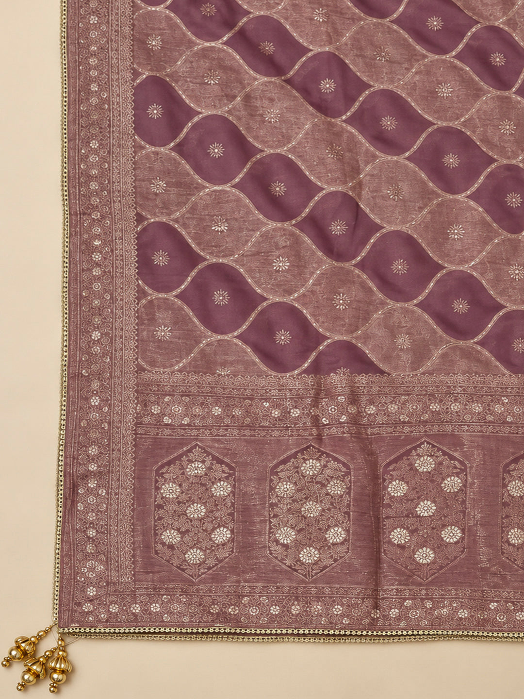 Dusty Pink Chanderi Embroidered Unstitched Dress Material
