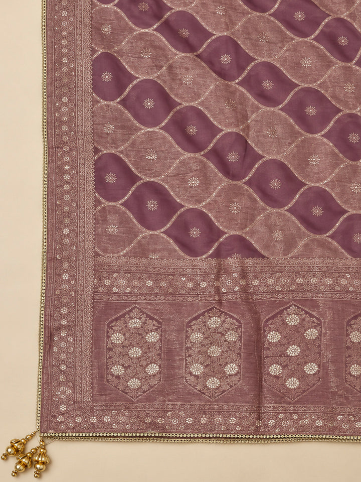 Dusty Pink Chanderi Embroidered Unstitched Dress Material