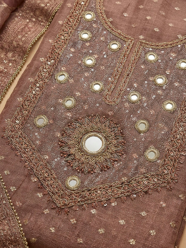 Onion Pink Chanderi Embroidered Unstitched Dress Material