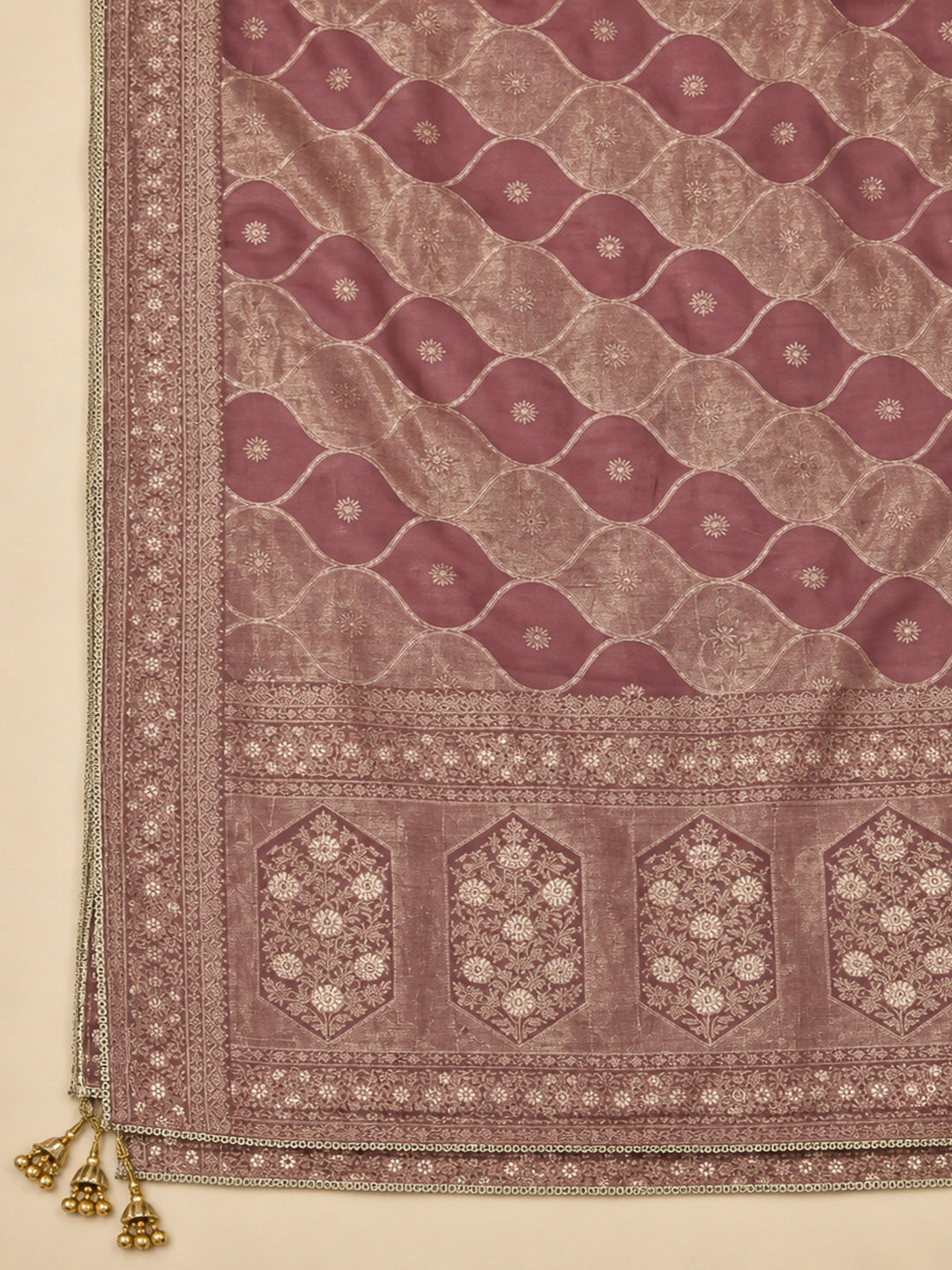 Onion Pink Chanderi Embroidered Unstitched Dress Material