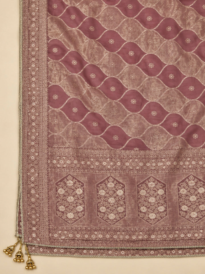 Onion Pink Chanderi Embroidered Unstitched Dress Material