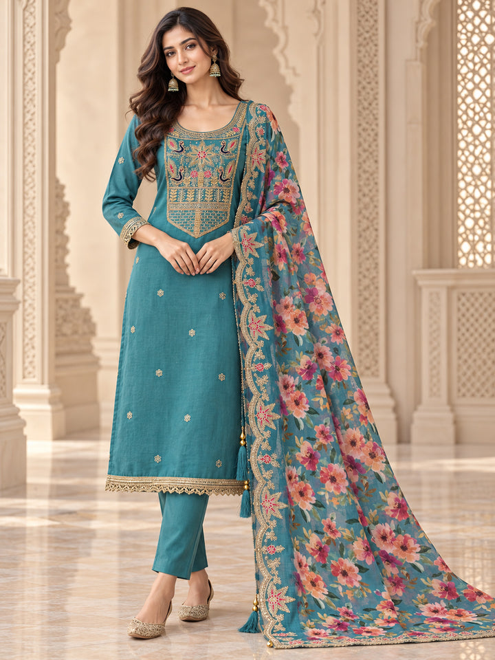 Firozee Chanderi Embroidered Unstitched Dress Material