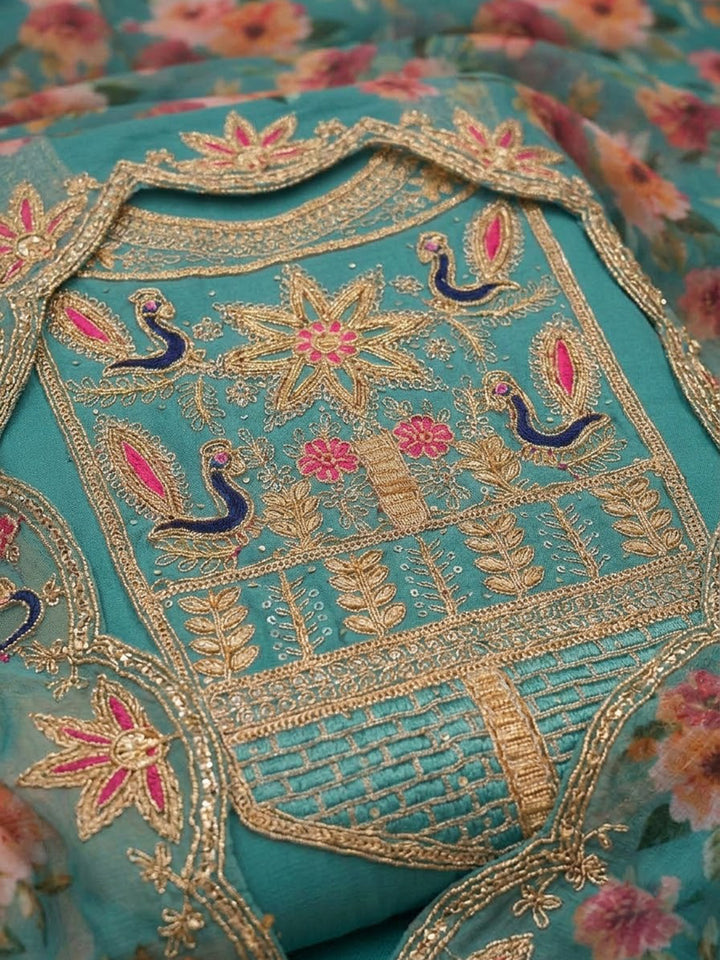Firozee Chanderi Embroidered Unstitched Dress Material