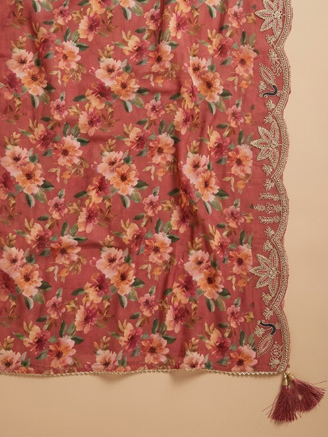 Onion Pink Chanderi Embroidered Unstitched Dress Material