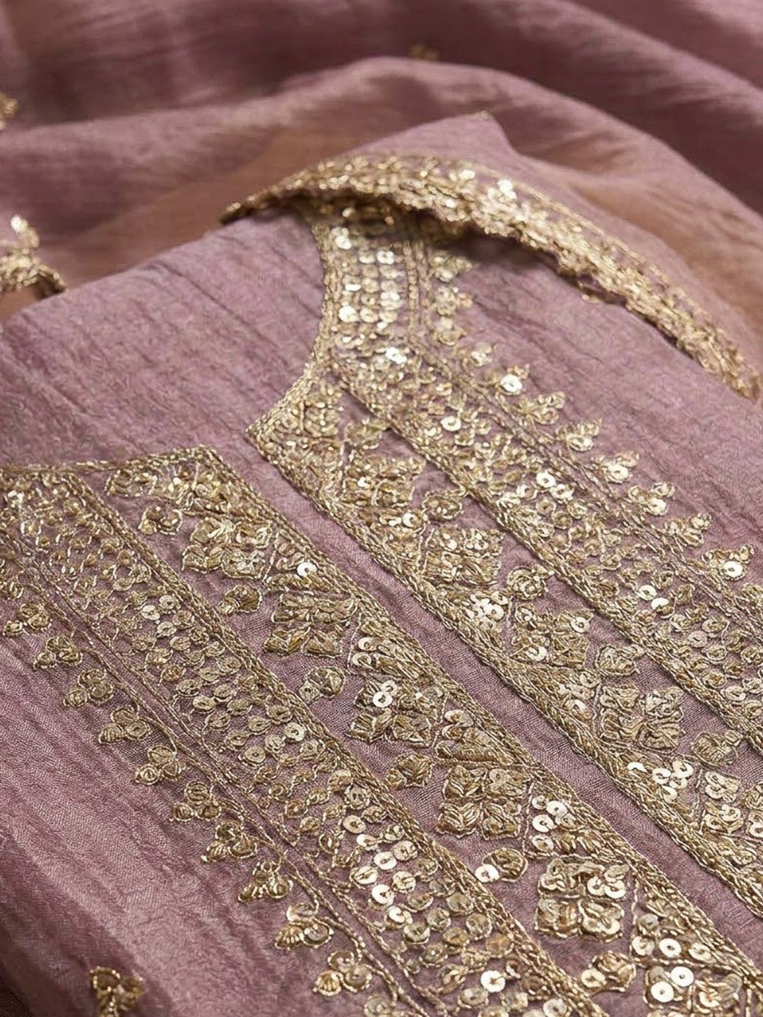 Onion Pink Organza Embroidered Unstitched Dress Material
