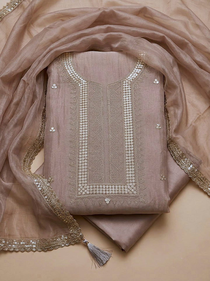 Peach Organza Embroidered Unstitched Dress Material