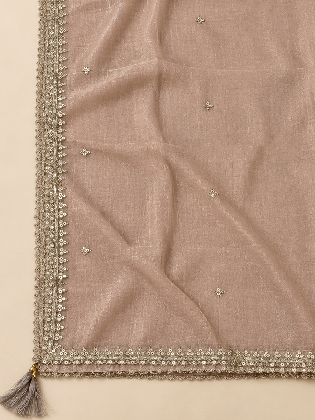 Peach Organza Embroidered Unstitched Dress Material