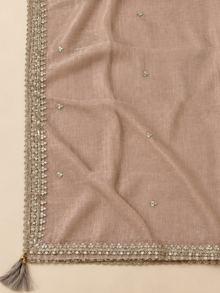 Peach Organza Embroidered Unstitched Dress Material