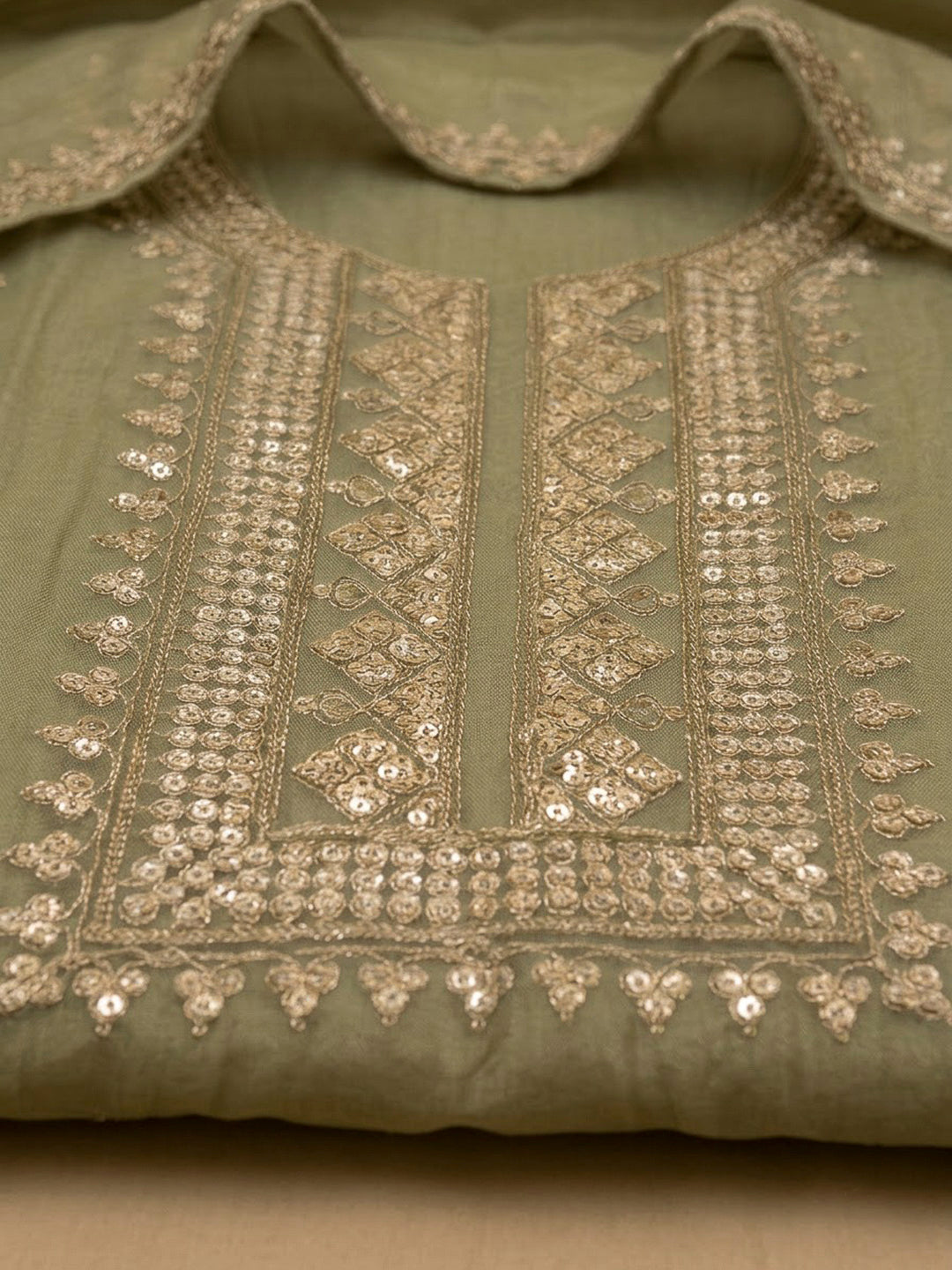Pista Green Organza Embroidered Unstitched Dress Material