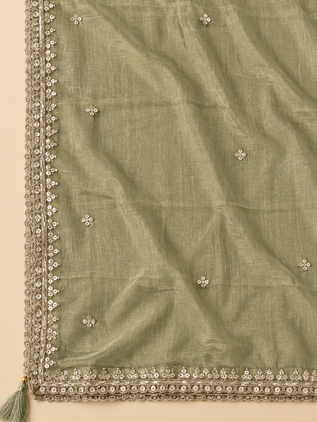 Pista Green Organza Embroidered Unstitched Dress Material