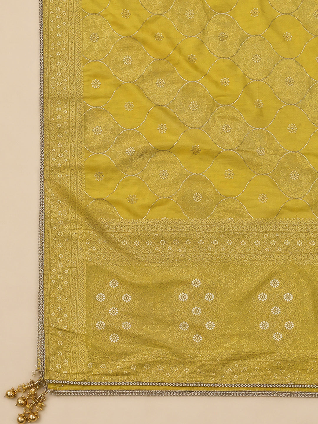 Mustard Chanderi Embroidered Unstitched Dress Material