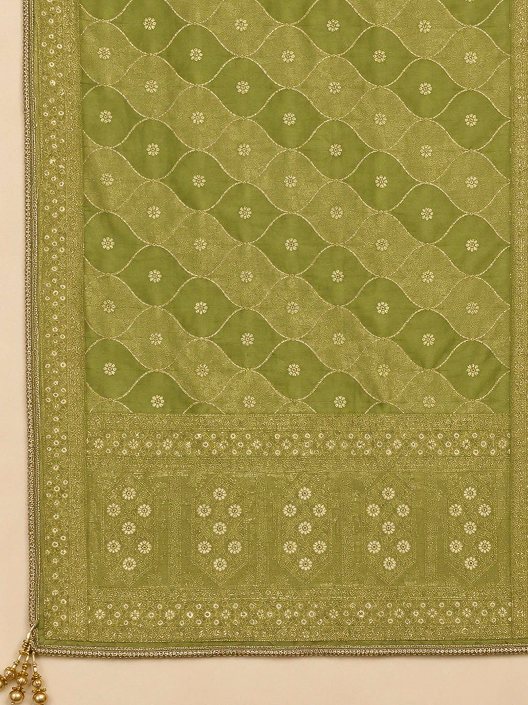 Pista Green Chanderi Embroidered Unstitched Dress Material