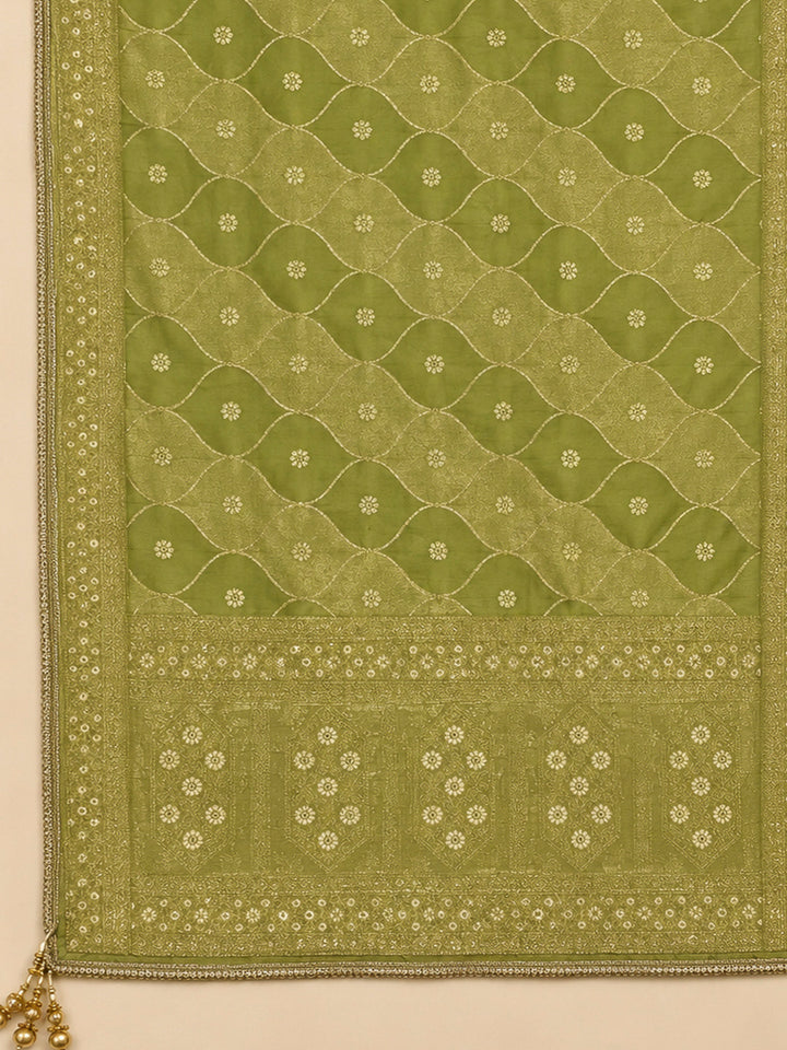 Pista Green Chanderi Embroidered Unstitched Dress Material
