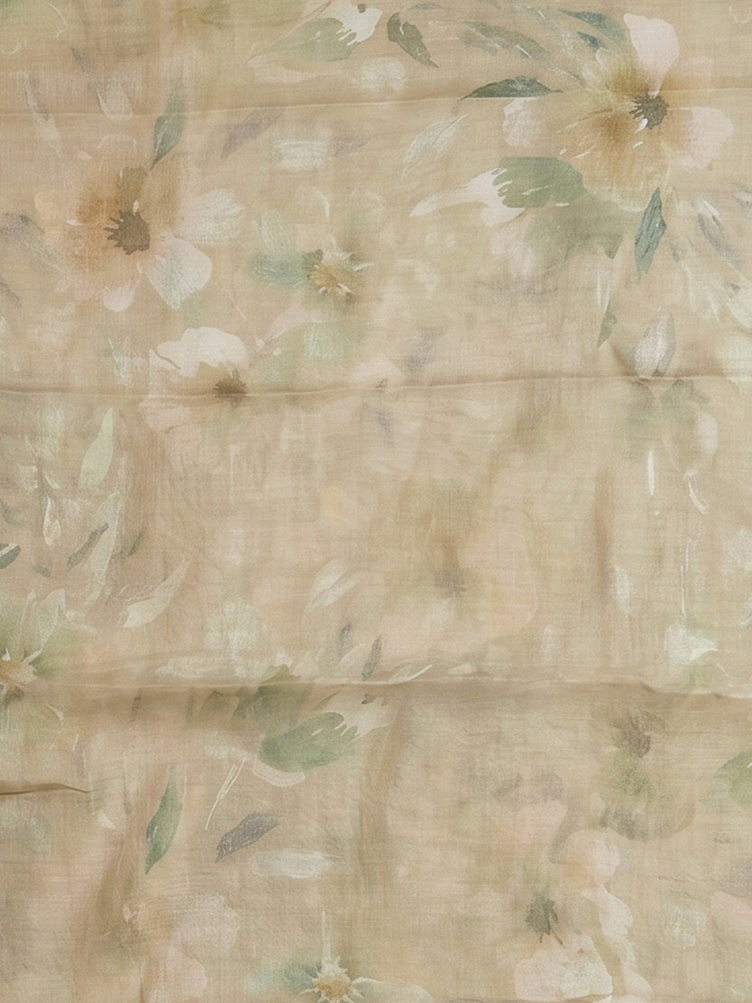 Beige Linen Blend Printed Unstitched Dress Material