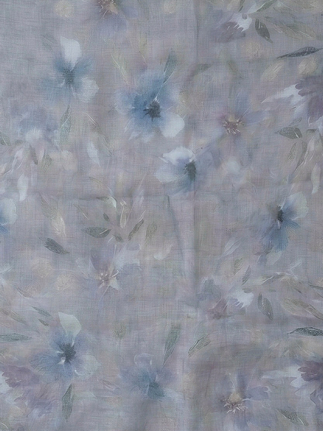 Grey Linen Blend Printed Unstitched Dress Material