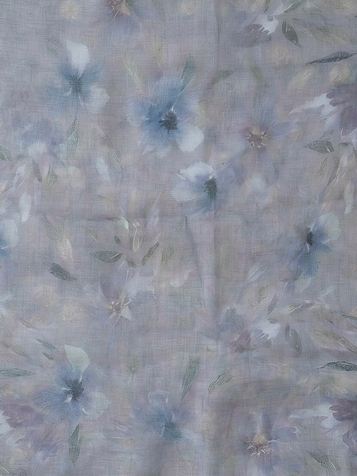 Grey Linen Blend Printed Unstitched Dress Material