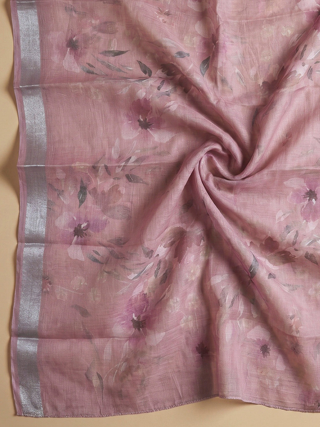 Onion Pink Linen Blend Printed Unstitched Dress Material